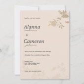 エレガント金ゴールド赤面桃ロマンフローラ結婚ズ 招待状 (正面)