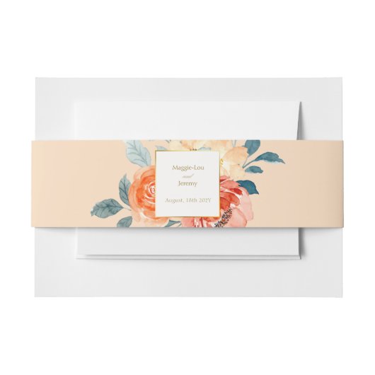 エレガント金ゴールド赤面結婚フローラ 招待状ベリーバンド (正面例)