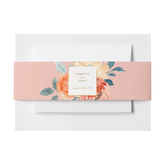 エレガント金ゴールド赤面結婚フローラ 招待状ベリーバンド (正面例)