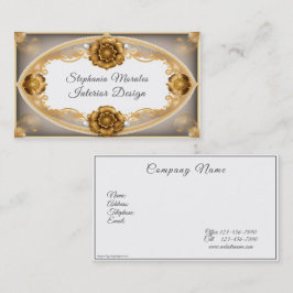 エレガント金ゴールド金属バラとホワイトパール 名刺