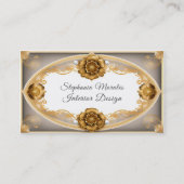 エレガント金ゴールド金属バラとホワイトパール 名刺 (正面)