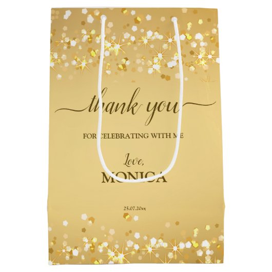 エレガント金ゴールド金色輝きミニマル ミディアムペーパーバッグ (裏面)