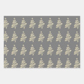 エレガント金ゴールド銀のクリスマスツリーパターン ラッピングペーパーシート (正面3)