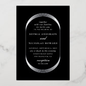 エレガント金ゴールド銀モダン黒結婚幾何学模様 箔招待状 (正面)