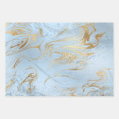 エレガント金ゴールド銀青大理石 ラッピングペーパーシート (正面)