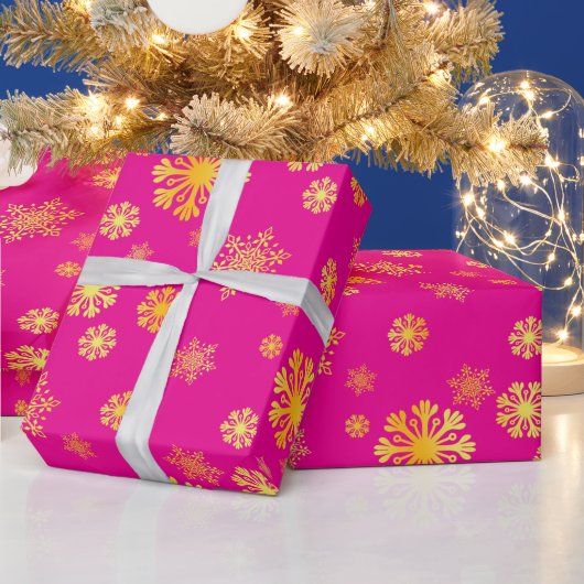 エレガント金ゴールド雪片ピンクラップ紙 ラッピングペーパー (クリスマス)