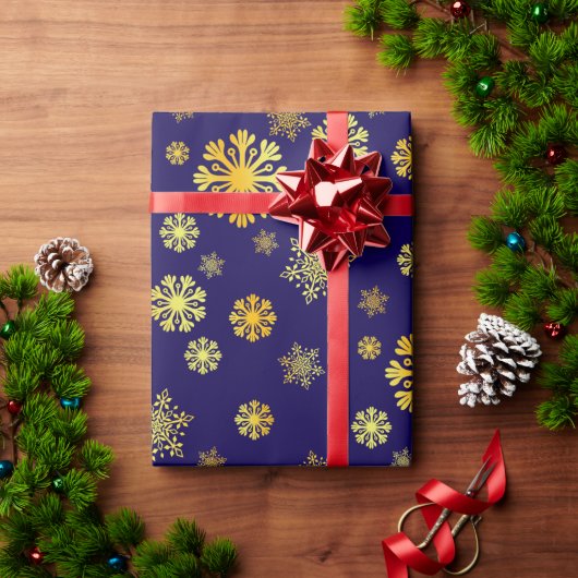 エレガント金ゴールド雪片ラッピング紙 ラッピングペーパー (クリスマスギフト)