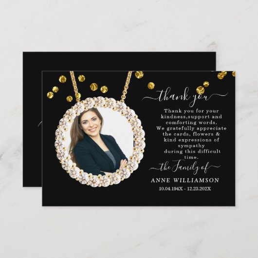 エレガント金ゴールド額写真の葬儀サンキューカード サンキューカード (正面/裏面)
