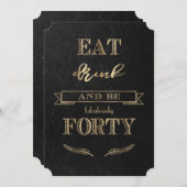 エレガント金ゴールド食べドリンクとBE誕生日 招待状 (正面/裏面)