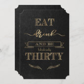 エレガント金ゴールド食べドリンクとBE3誕生日 招待状 (正面/裏面)