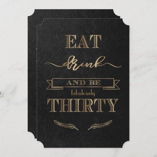 エレガント金ゴールド食べドリンクとBE3誕生日 招待状 (正面/裏面)