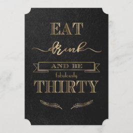 エレガント金ゴールド食べドリンクとBE3誕生日 招待状