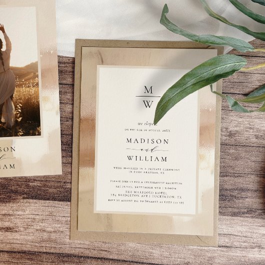 エレガント金ゴールド駆け落ち式レセプション 招待状