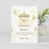 エレガント金ゴールド魔法バルーン回転木馬ベビーシャワー サンキューカード (スタンド正面)