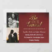 エレガント金ゴールド黒と赤カスタムの2枚の写真結婚 招待状 (正面)