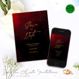 エレガント金ゴールド黒と赤結婚の セーブザデート