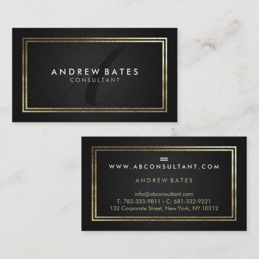 エレガント金ゴールド黒プロフェッショナルモノグラモダンム 名刺 (正面/裏面)