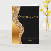 エレガント金ゴールド黒波卒業 カード (黄色い花)