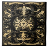 エレガント金ゴールド黒華美 タイル (正面)