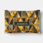 エレガント金ゴールド黒銀幾何三角形 アクセサリーポーチ (正面)