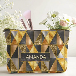 エレガント金ゴールド黒銀幾何三角形 アクセサリーポーチ