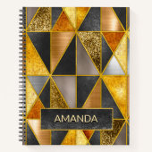 エレガント金ゴールド黒銀幾何三角形 ノートブック (正面)