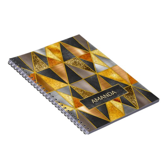 エレガント金ゴールド黒銀幾何三角形 ノートブック (右側)