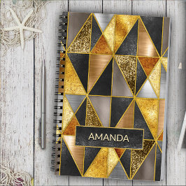 エレガント金ゴールド黒銀幾何三角形 ノートブック