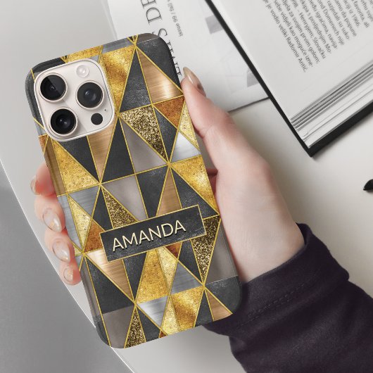 エレガント金ゴールド黒銀幾何三角形 Case-Mate iPhoneケース
