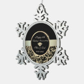 エレガント金ゴールド10周年結婚を旋回 スノーフレークピューターオーナメント (右)