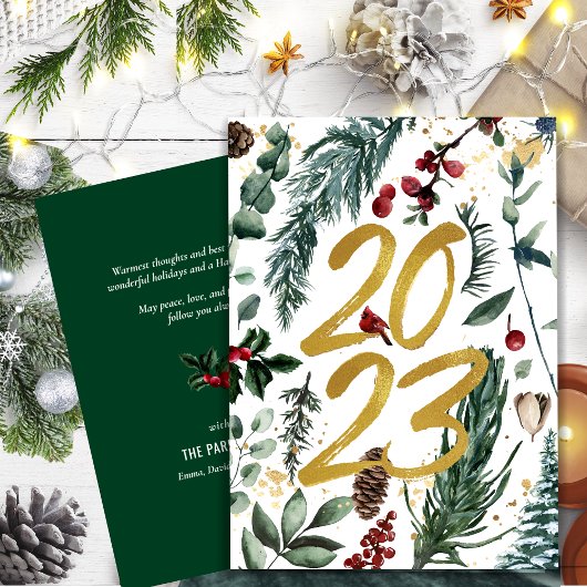 エレガント金ゴールド2023フェスティバルパイン緑の赤フローラ シーズンカード