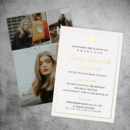 エレガント金ゴールド3写真卒業 箔招待状