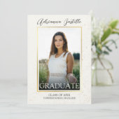 エレガント金ゴールド3写真書道卒業パーティー 招待状 (スタンド正面)