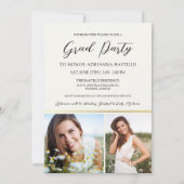 エレガント金ゴールド3写真書道卒業パーティー 招待状 (裏面)