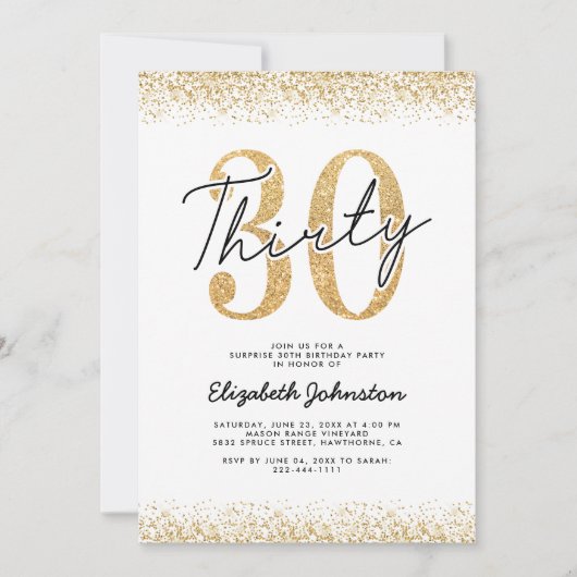 エレガント金ゴールド30歳の誕生日パーティー 招待状 (正面)