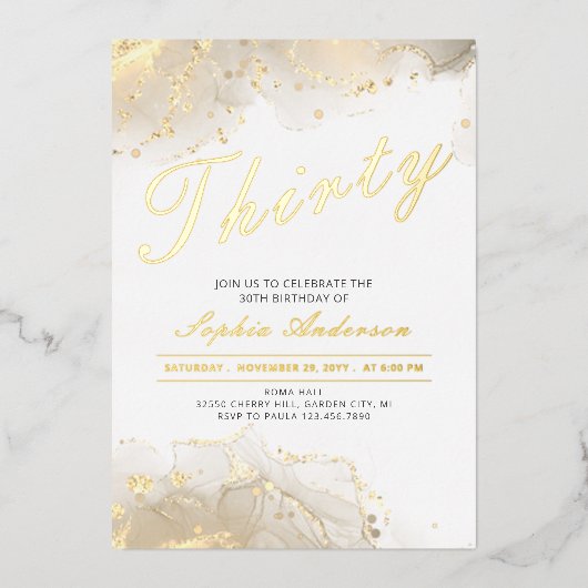 エレガント金ゴールド30歳の誕生日 箔招待状 (正面)