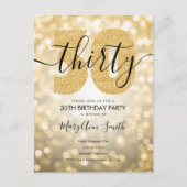 エレガント金ゴールド30歳誕生日パーティの招待状 インビテーションポストカード (正面)