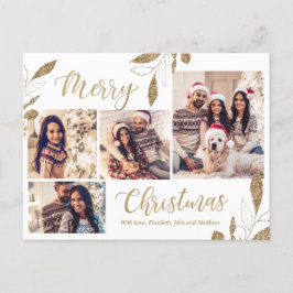 エレガント金ゴールド4フォトコラージュ植物性クリスマス ポストカード