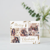 エレガント金ゴールド4フォトコラージュ植物性クリスマス ポストカード (スタンド正面)