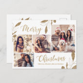 エレガント金ゴールド4フォトコラージュ植物性クリスマス ポストカード (正面/裏面)