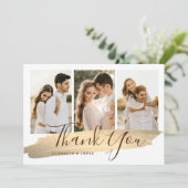 エレガント金ゴールド4写真結婚のサンキューカード 招待状 (スタンド正面)