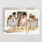 エレガント金ゴールド4写真結婚のサンキューカード 招待状 (正面/裏面)