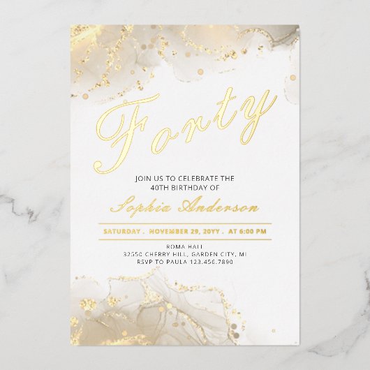エレガント金ゴールド40歳の誕生日 箔招待状 (正面)