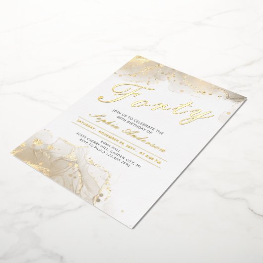 エレガント金ゴールド40歳の誕生日 箔招待状 (回転した状態)