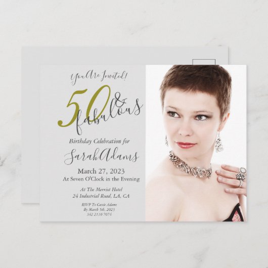 エレガント金ゴールド50と素晴らしい写真の誕生日パーティー ポストカード (正面/裏面)