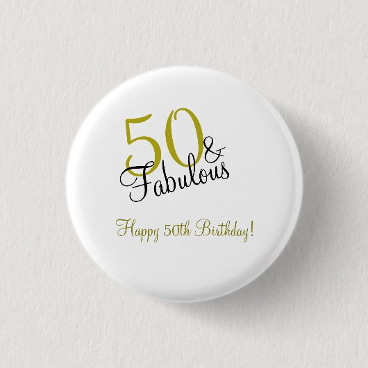 エレガント金ゴールド50と素晴らしい誕生日 缶バッジ (正面)