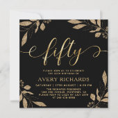 エレガント金ゴールド50スクリプト黒50誕生日 招待状 (正面)