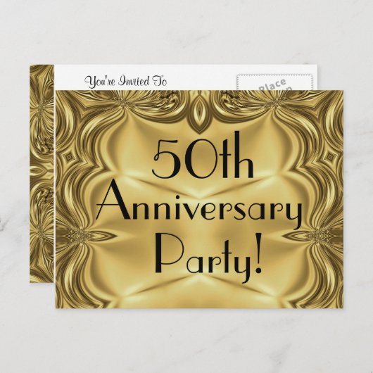 エレガント金ゴールド50周年記念招待状はがき インビテーションポストカード (正面/裏面)