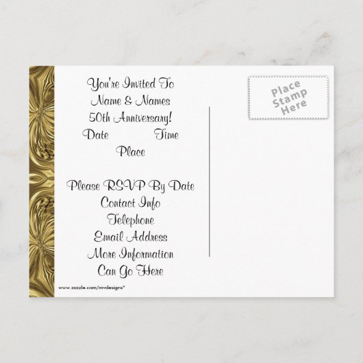 エレガント金ゴールド50周年記念招待状はがき インビテーションポストカード (裏面)