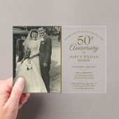 エレガント金ゴールド50周年記念結婚写真 アクリル招待状 (インサイチュ (ポータブル))